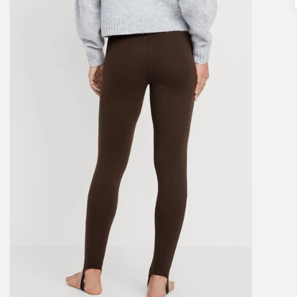 NEW Old Navy High Waisted Fleece Lined Black Stirrup Leggings - Picture 2 of 12